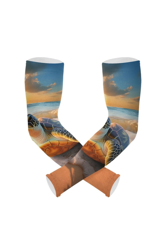 Turtle on Sunset Beach UV Sun Protection Arm Sleeves UPF 50+ Compression Cooling Sleeve 1 Pair