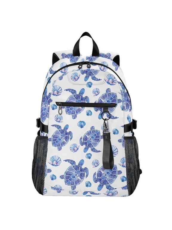 Turtles Seashells Pattern School Backpack Travel Laptop Bag College Bookbag Casual Daypack for Women Men