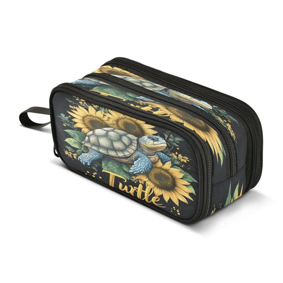 ALAZA Turtles Sunflowers Pencil Case Bag 3 Compartment Pen Pouch Large Storage Holder Box Organizer