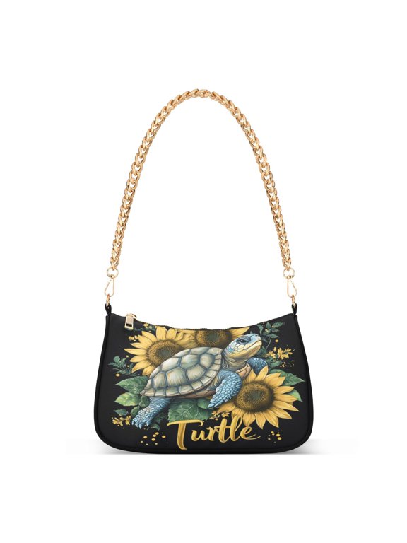 Turtles Sunflowers Women's Chain Shoulder Bag Hobo Handbag Tote Crossbody Purse