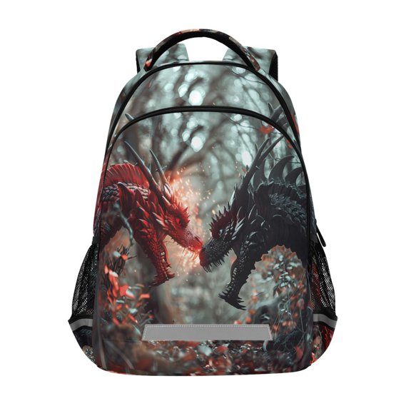 ALAZA Two Dragon with Fire in Forest Backpack Elementary School Bag Bookbag Travel Rucksack
