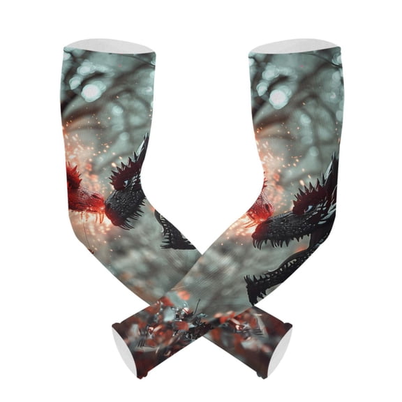 ALAZA Two Dragon with Fire in Forest UV Sun Protection Arm Sleeves UPF 50+ Compression Cooling Sleeve 1 Pair
