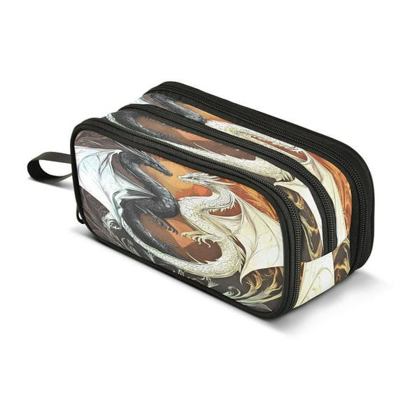 ALAZA Two Dragons Pencil Case Bag 3 Compartment Pen Pouch Large Storage Holder Box Organizer