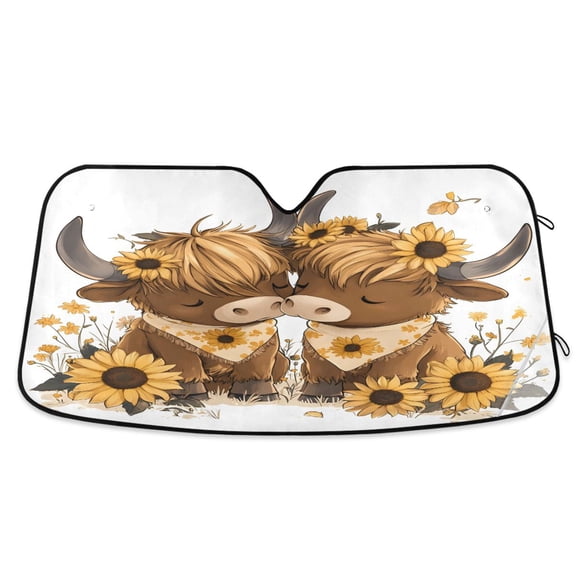 ALAZA Two Highland Cattle Windshield Sun Shade Car Foldable Sun Visor Block UV Rays Protector 55"x27.6"