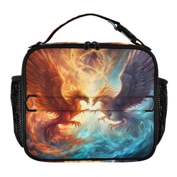 ALAZA Two Phoenix Flying Lunch Box Insulated Lunch Bag Cooler Tote with Shoulder Strap