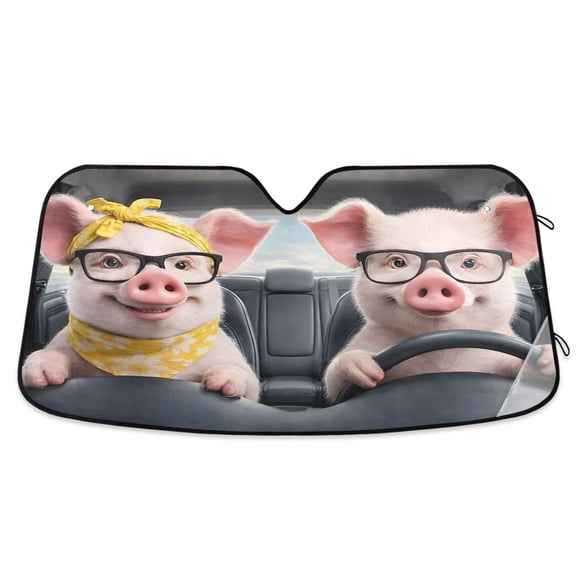 ALAZA Two Pigs Pattern Car Windshield Sun Shade Foldable UV Ray Sunshade Visor Protector 55 x 27.6in
