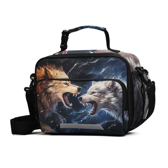 ALAZA Two Wolf Lunch Box Insulated Cooler Bag Reusable Tote Bags Shoulder Strap
