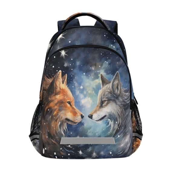 ALAZA Two Wolf in Starry Sky Backpack Elementary School Bag Bookbag Travel Rucksack