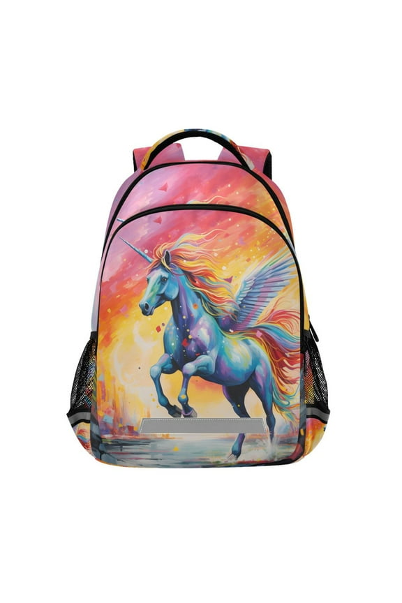 Unicorn Flying in Rainbow Backpack Elementary School Bag Bookbag Travel Rucksack