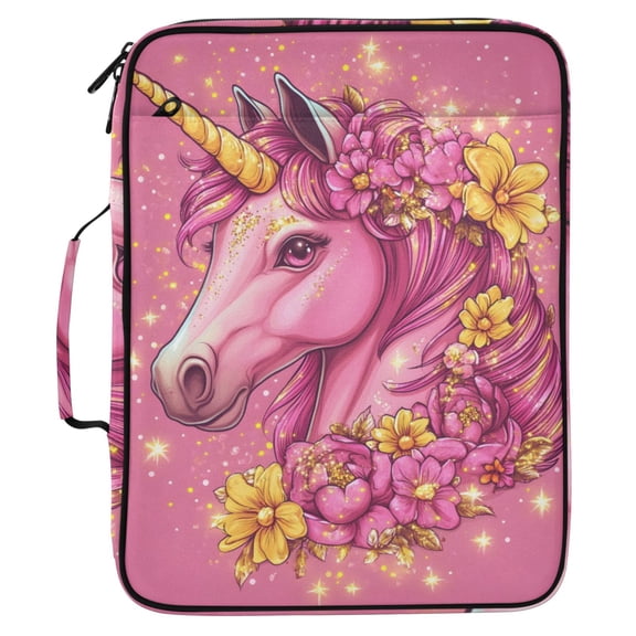 ALAZA Unicorn Glitter Pattern Expanding Accordion File Folder 3 Ring Zipper Organizer Portable Document Binder Bag