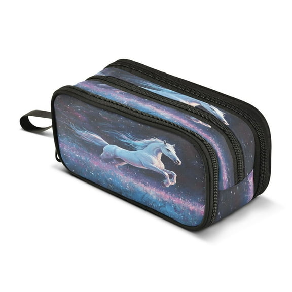 ALAZA Unicorn Running Pencil Case Bag 3 Compartment Pen Pouch Large Storage Holder Box Organizer