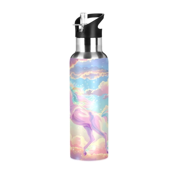ALAZA Unicorn Running on Sky Water Bottle Insulated Flask Stainless Steel Straw Lid 20 oz