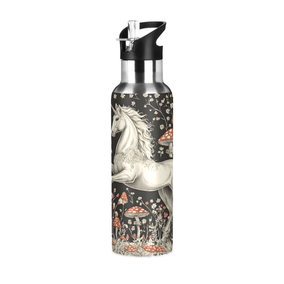 ALAZA Unicorn and Mushroom Water Bottle Insulated Flask Stainless Steel Straw Lid 20 oz