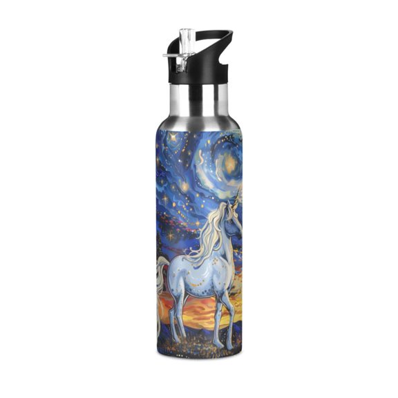ALAZA Unicorn and Starry Sky Water Bottle Insulated Flask Stainless Steel Straw Lid 20 oz