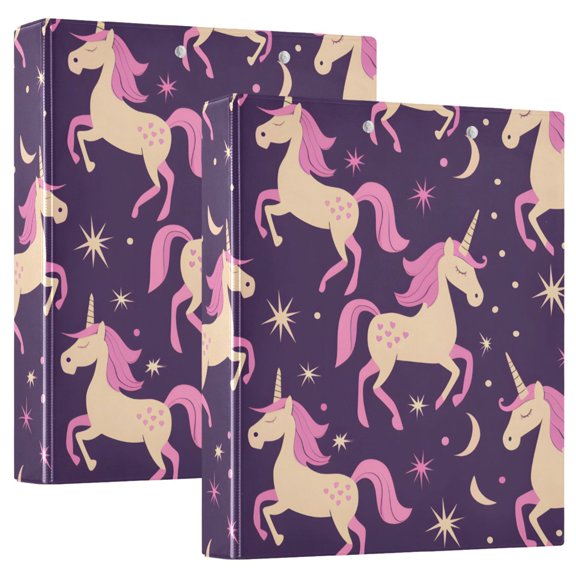ALAZA Unicorn and Stars Hardcover 3 Ring Binder 1.5" Round Rings Interior Pockets Binders Organizer 2 Pack
