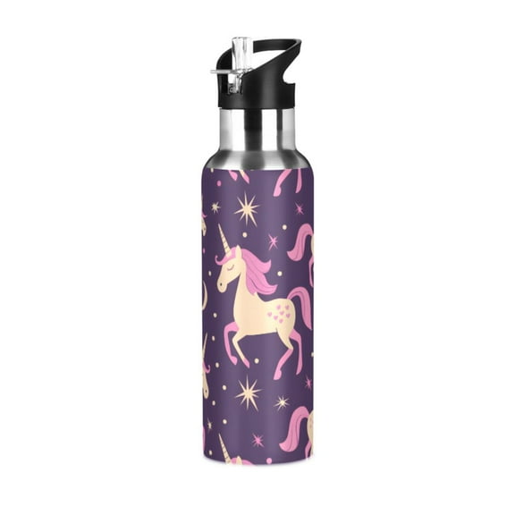 ALAZA Unicorn and Stars Water Bottle Insulated Flask Stainless Steel Straw Lid 20 oz