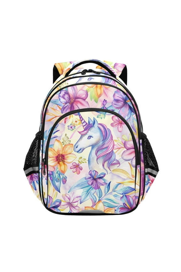 Unicorn in Flowers School Backpack Elementary Bag Bookbag Travel Rucksack