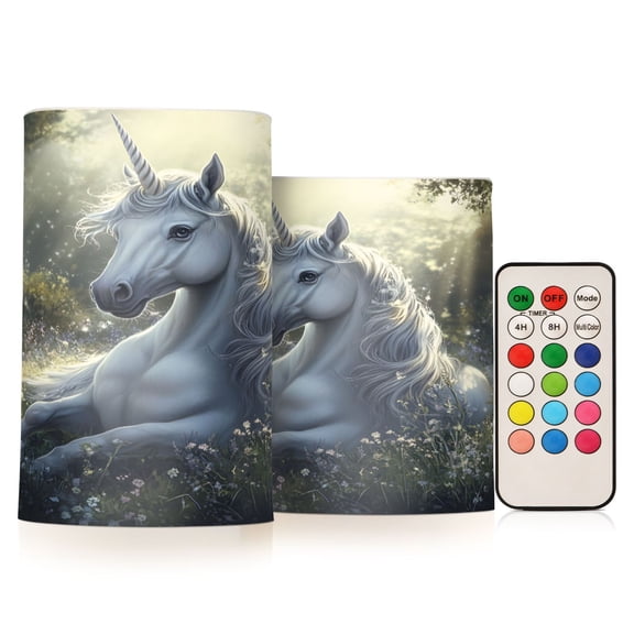 ALAZA Unicorn in Forest 2 PCs LED Flickering Flameless Candles with Remote Timer Battery Operated Candle