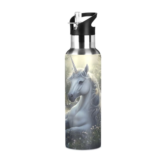 ALAZA Unicorn in Forest Water Bottle Insulated Flask Stainless Steel Straw Lid 20 oz