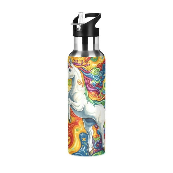 ALAZA Unicorn in Magic Water Bottle Insulated Flask Stainless Steel Straw Lid 20 oz