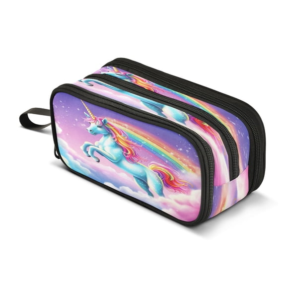 ALAZA Unicorn in Rainbow Sky Pencil Case Bag 3 Compartment Pen Pouch Large Storage Holder Box Organizer