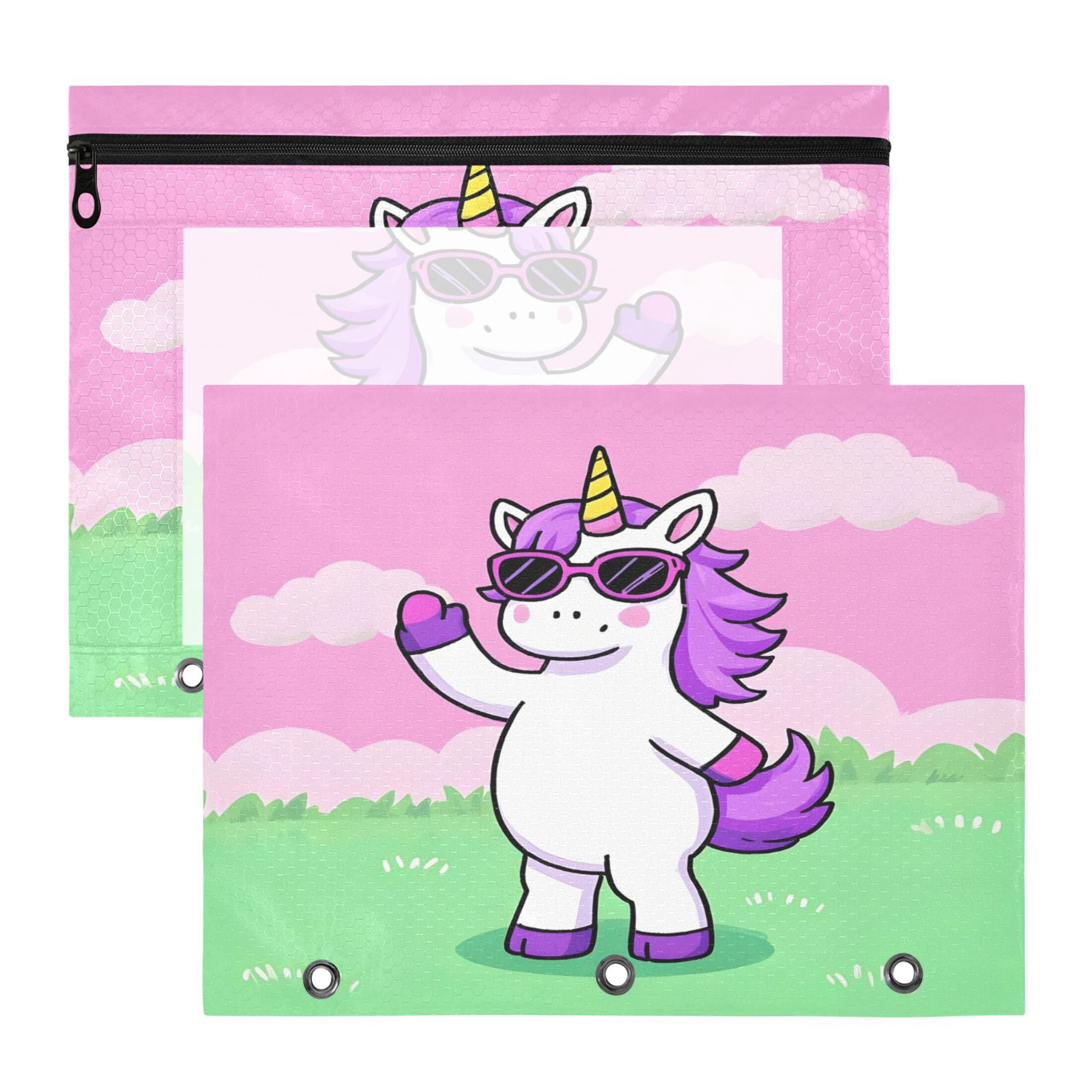 ALAZA Unicorn-u3 Pattern Pencil Pouch 3 Ring Binder with Clear Window ...