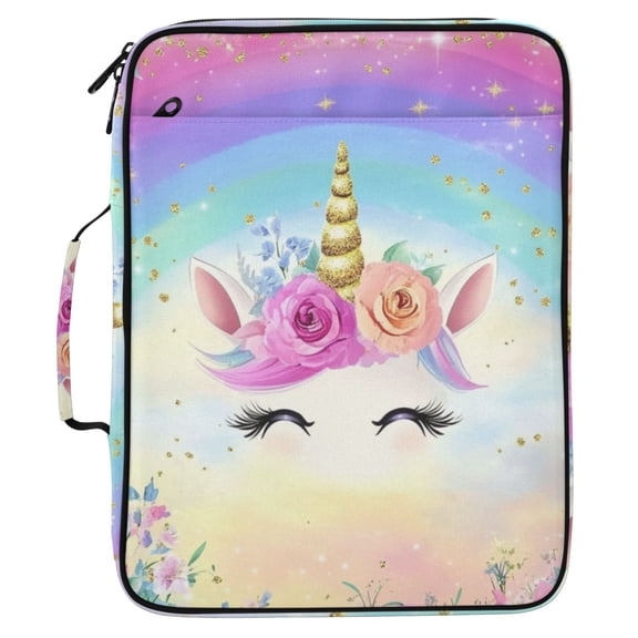 ALAZA Unicorn with Rainbow Pattern Expanding Accordion File Folder 3 Ring Zipper Organizer Portable Document Binder Bag