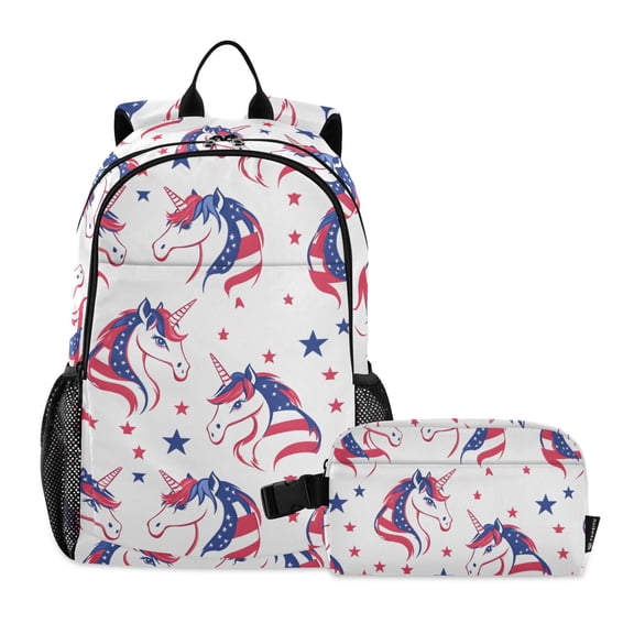 ALAZA Unicorns Stars School Backpack Lunch Box Set Student Bookbag