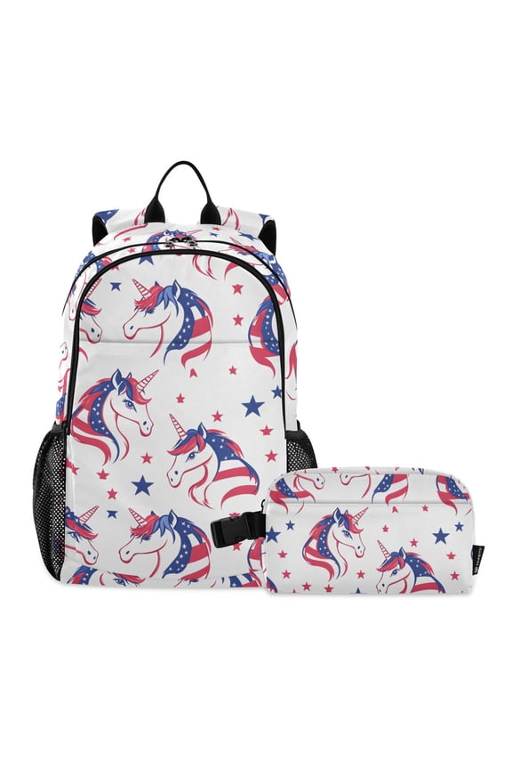 Unicorns Stars School Backpack Lunch Box Set Student Bookbag
