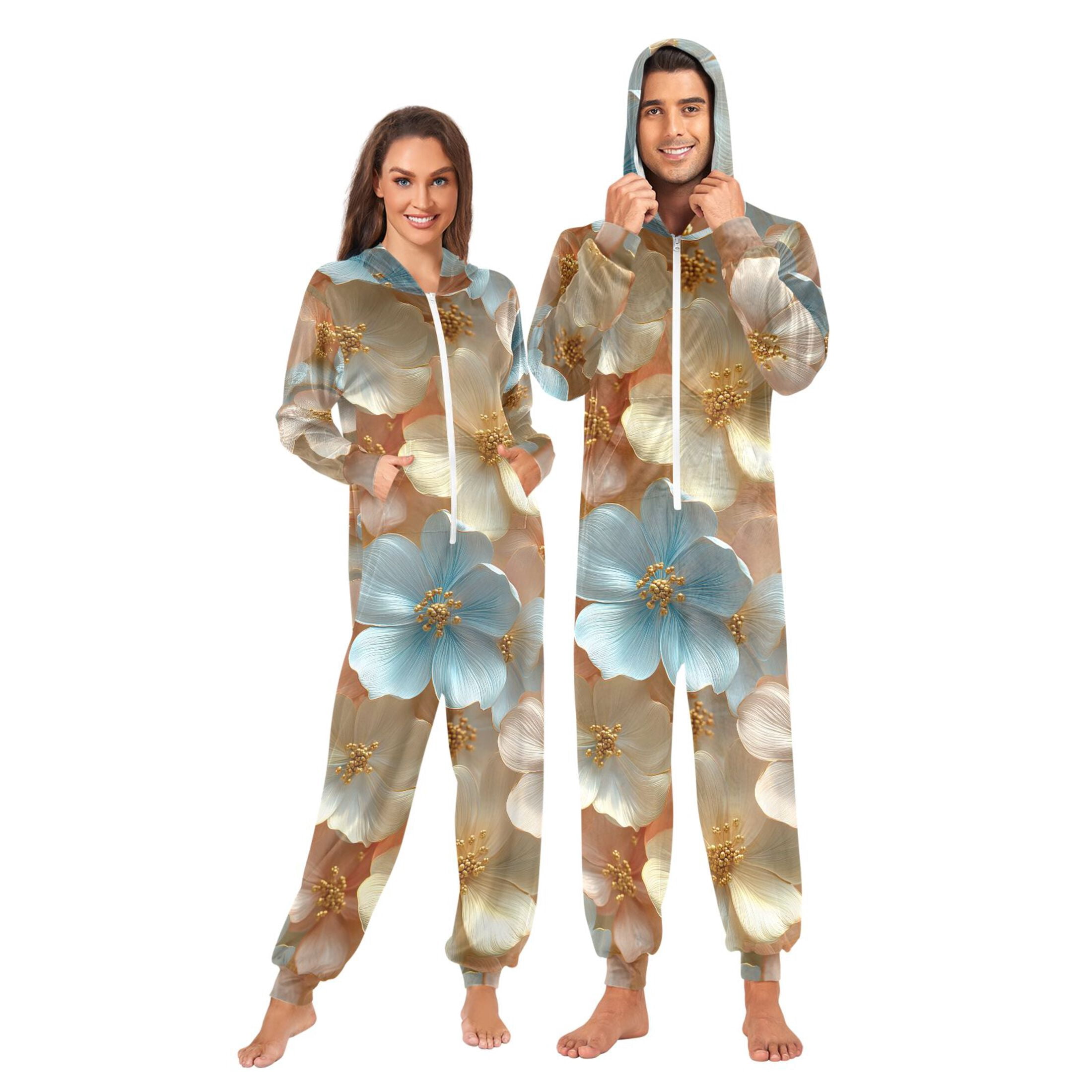 ALAZA Unisex Hooded One-Piece Pajamas - Zipper Jumpsuit For Men & Women (S-XXL)