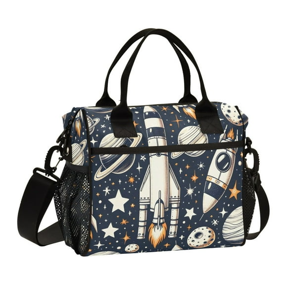 ALAZA Universe Outer Space Rocket Insulated Lunch Bag Reusable Tote Box Adjustable Shoulder Strap for Work Picnic