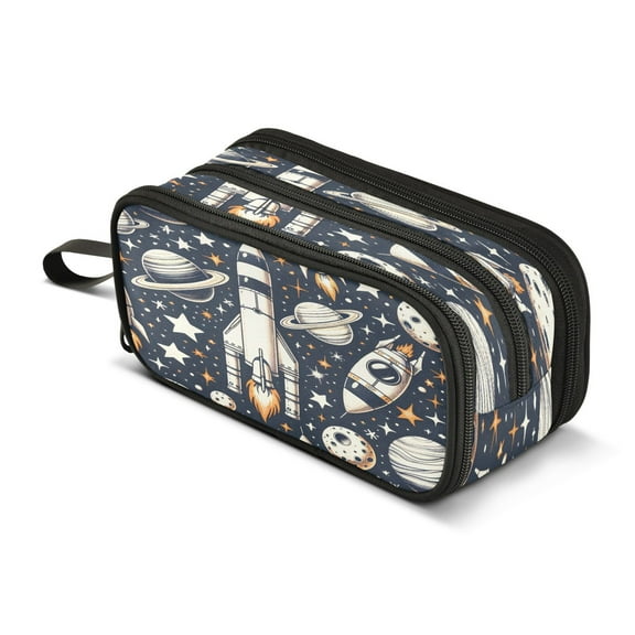 ALAZA Universe Outer Space Rocket Pencil Case Bag 3 Compartment Pen Pouch Large Storage Holder Box Organizer