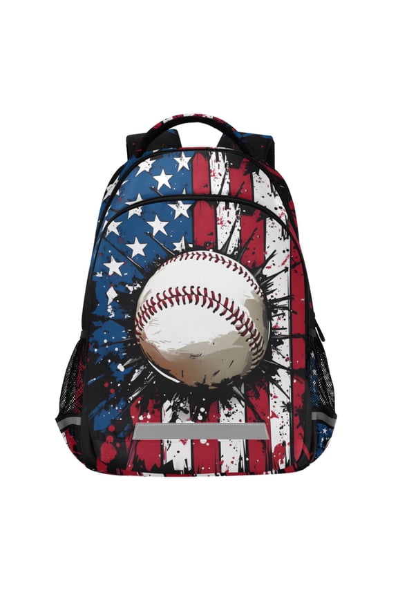 Usa Flag Baseball Pattern Backpack Elementary School Bags Student Bookbag Travel Rucksack