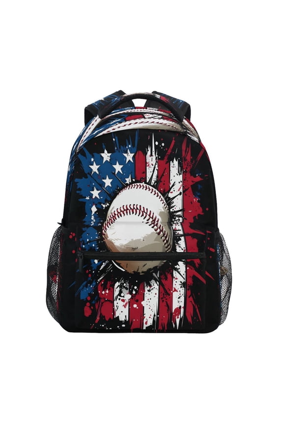 Usa Flag Baseball Pattern School Backpack Elementary Stylish Bookbag Laptop Bags Travel Daypack