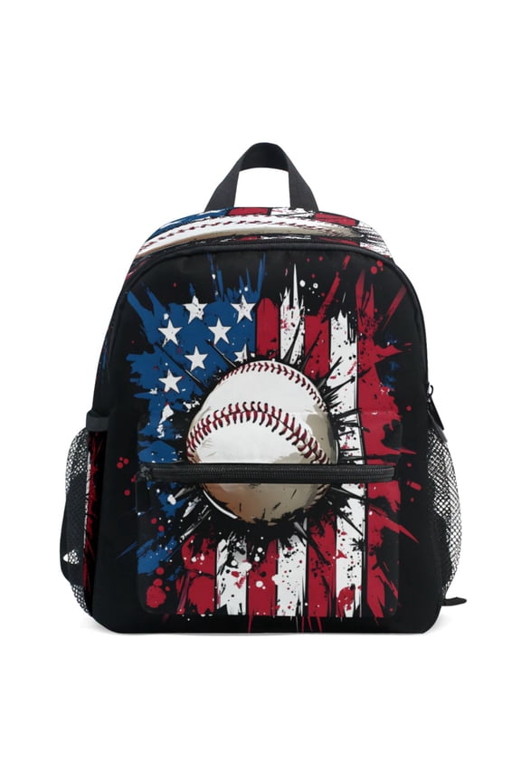 Usa Flag Baseball Pattern School Backpack Student Bookbag Mini Bag