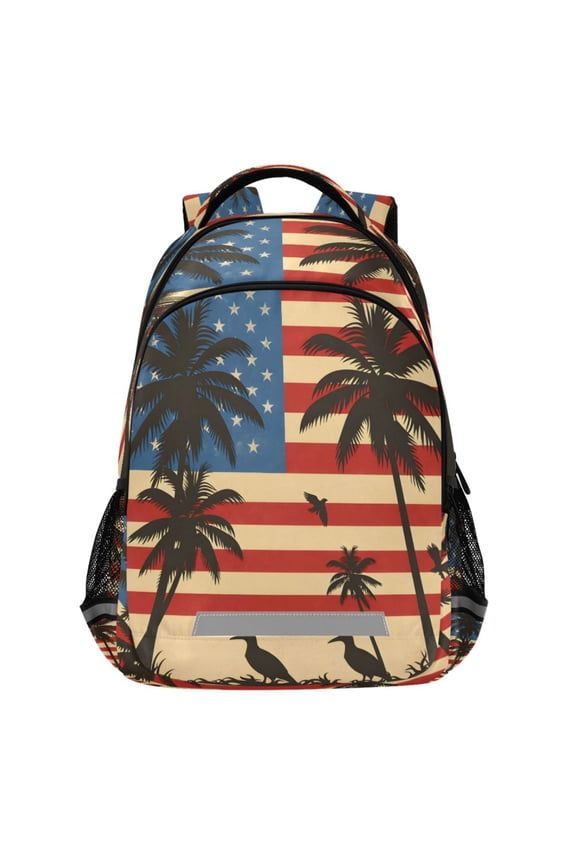 Usa Flag Coconut Pattern Backpack Elementary School Bags Student Bookbag Travel Rucksack