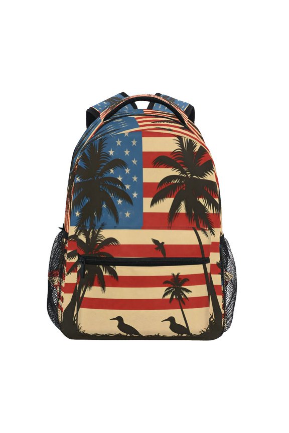 Usa Flag Coconut Pattern School Backpack Elementary Stylish Bookbag Laptop Bags Travel Daypack