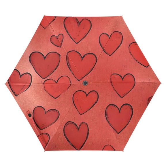 ALAZA Valentain's Red Hearts Pattern UPF 50+ Compact Folding Umbrella for Rain Travel Umbrella Packable