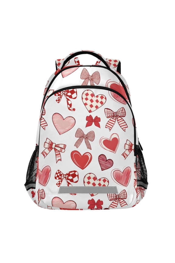 Valentine Heart Bows Pattern Backpack Elementary School Bags Student Bookbag Travel Rucksack