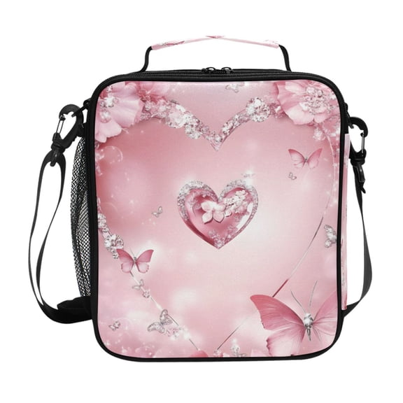 ALAZA Valentine Heart Butterfly Lunch Box Insulated Lunch Bag Reusable Thermal Cooler Tote School Picnic