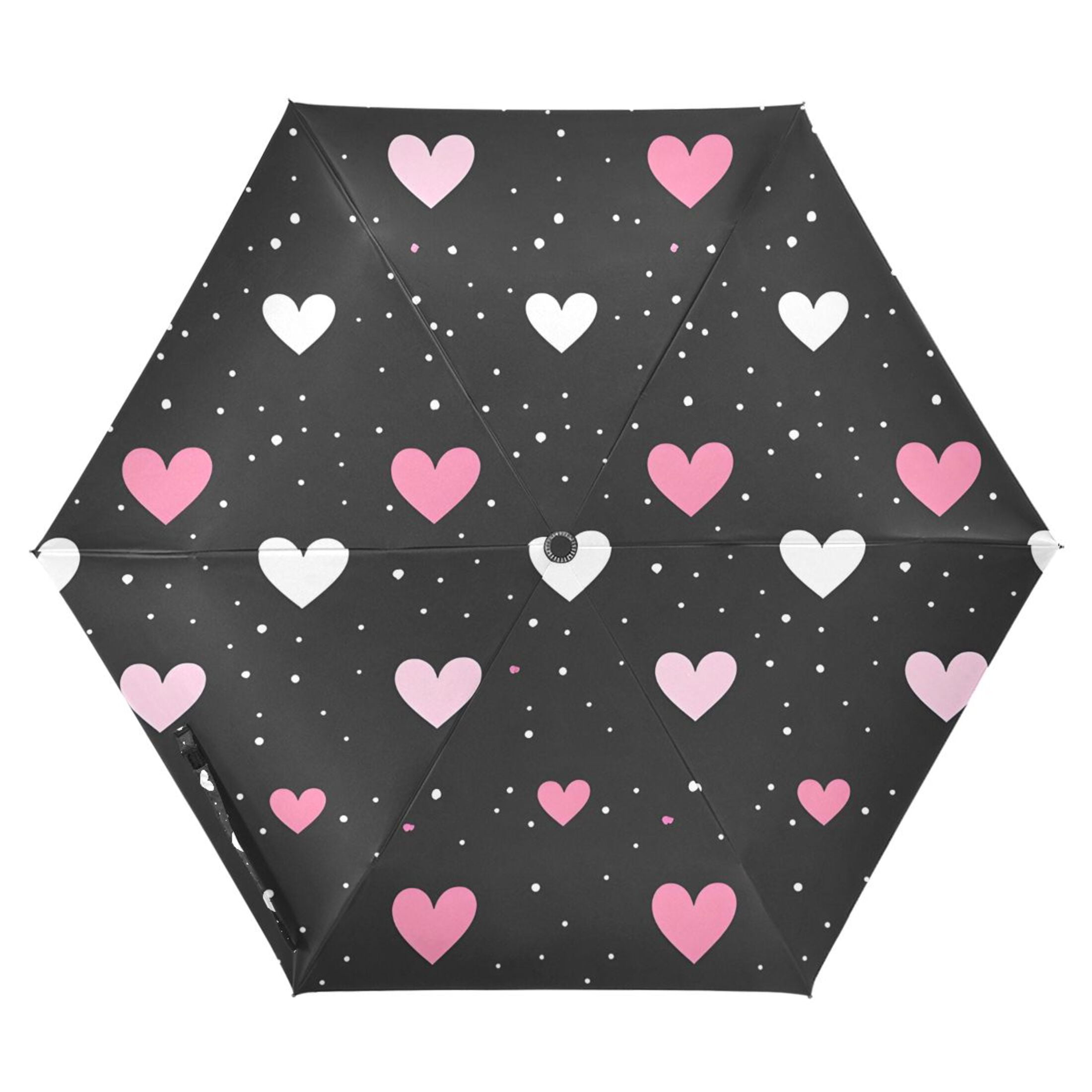 ALAZA Valentine's Day Hearts Print UPF 50+ Compact Folding Umbrella for Rain Travel Umbrella Packable