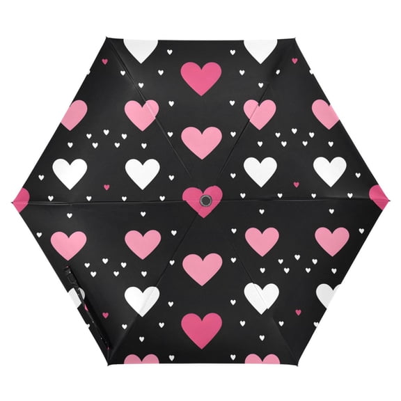 ALAZA Valentine's Day Hearts UPF 50+ Compact Folding Umbrella for Rain Travel Umbrella Packable
