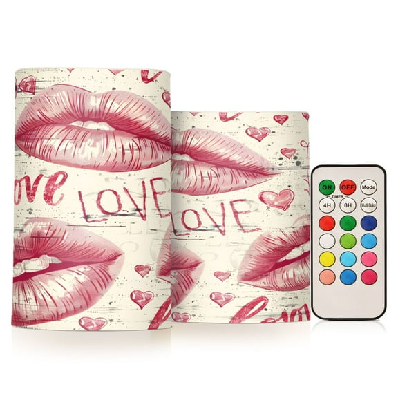 ALAZA Valentine's Day Love 2 PCs LED Flickering Flameless Candles with Remote Timer Battery Operated Candle