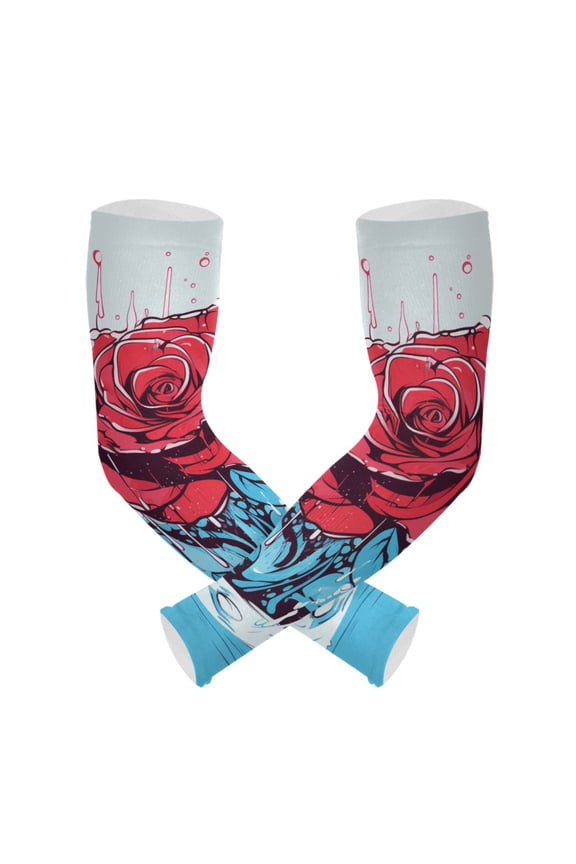 Valentine's Roses Flower UV Sun Protection Arm Sleeves UPF 50+ Compression Cooling Sleeve 1 Pair