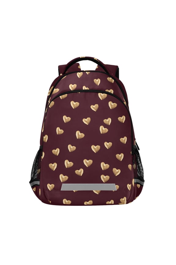 Valentines Golden Hearts Backpack Elementary School Bag Bookbag Travel Rucksack