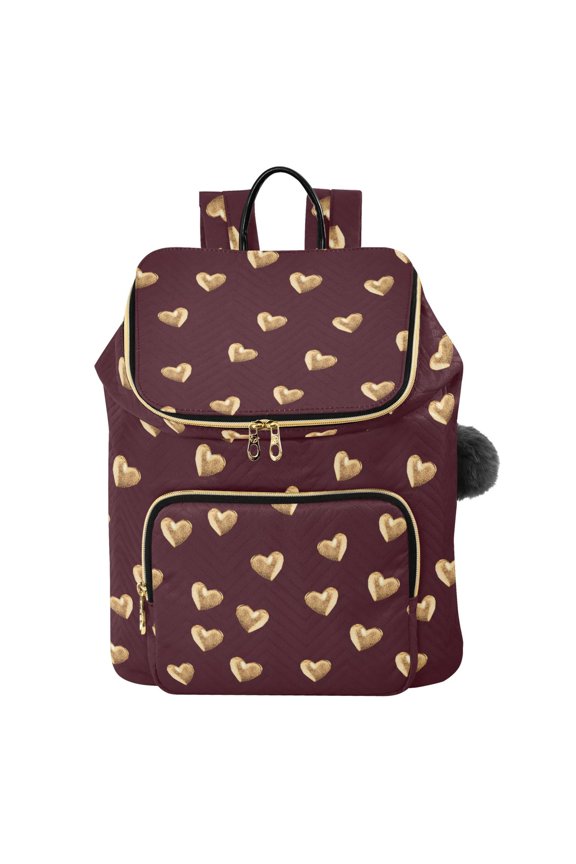 Valentines Golden Hearts Travel Backpack Laptop Bag Large Capacity Daypack