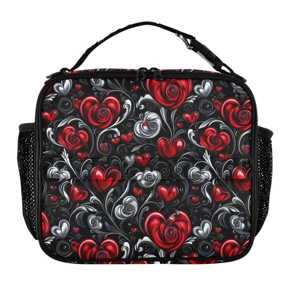 ALAZA Valentines Hearts Flowers Lunch Box Insulated Lunch Bag Cooler Tote with Shoulder Strap