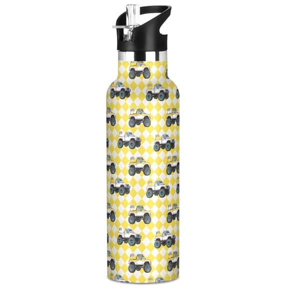 ALAZA Vehicle Car Checkered Pattern Stainless Steel Water Bottle Vacuum Insulated Leak-Proof Tumbler with Straw Handle 20oz