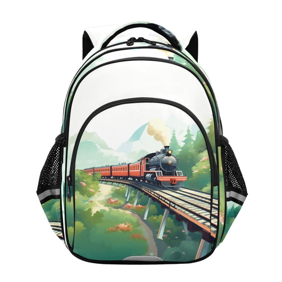 ALAZA Vehicle Train Landscape School Backpack Elementary Bag Bookbag Travel Rucksack