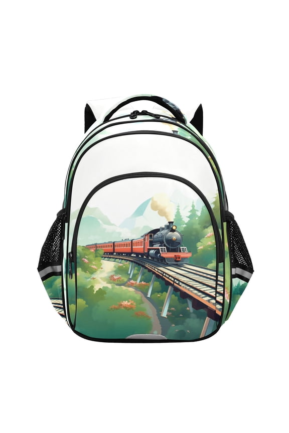 Vehicle Train Landscape School Backpack Elementary Bag Bookbag Travel Rucksack